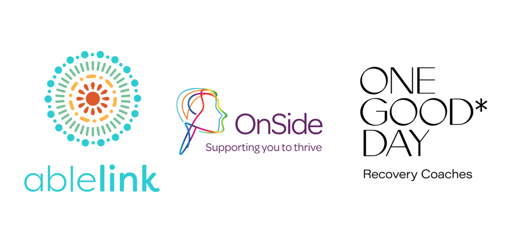 Ablelink logo, OnSide logo, One Good* Day logo against a white background.