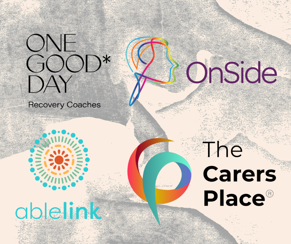 Ablelink logo, OnSide logo, One Good* Day logo, The Carers Place logo. Ablelink logo, OnSide logo, One Good* Day logo, The Carers Place logo.